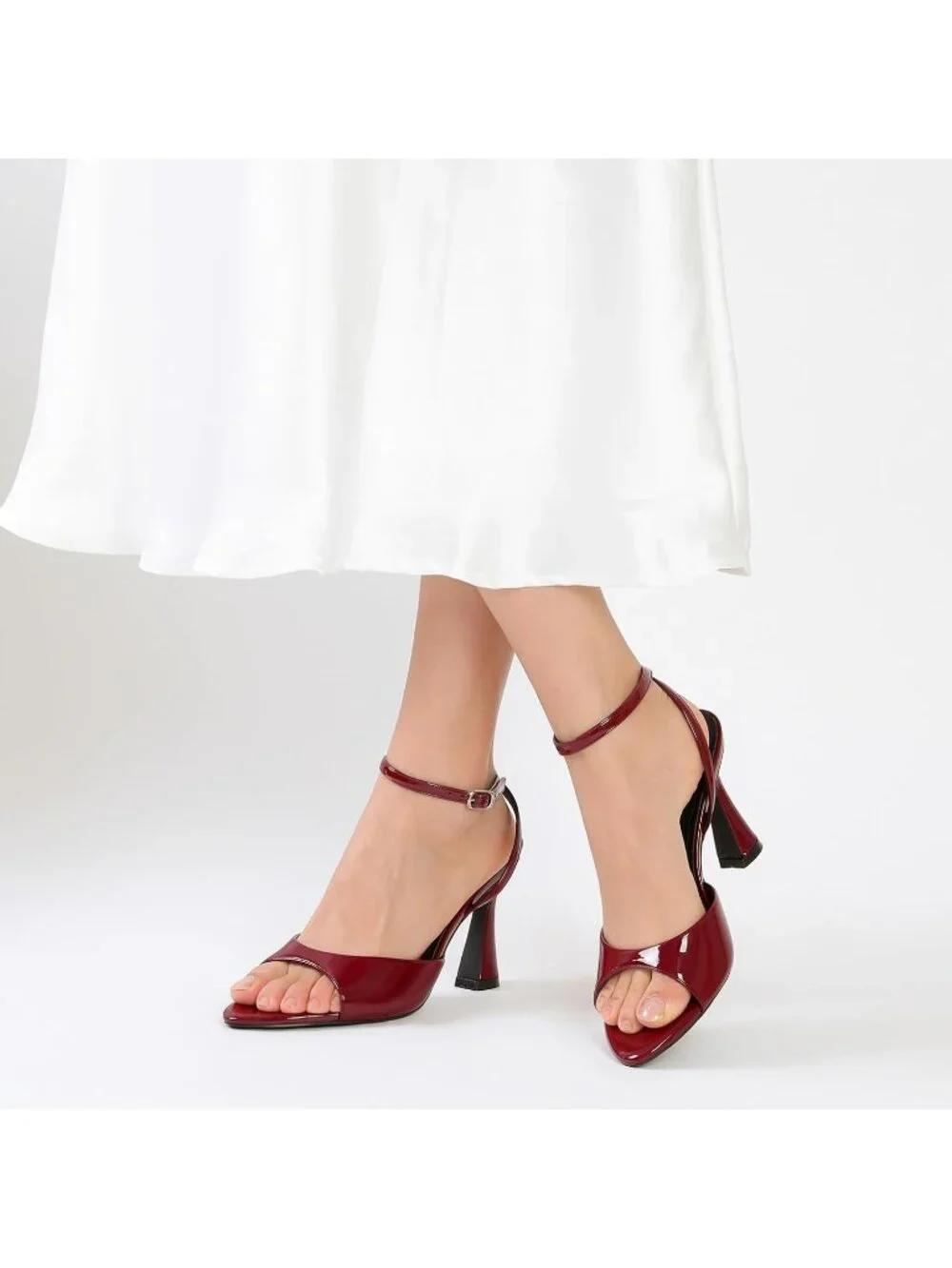 Women's Burgundy High Heel Pointed Open Toe Strappy Chunky Block Sexy Dress Shoe